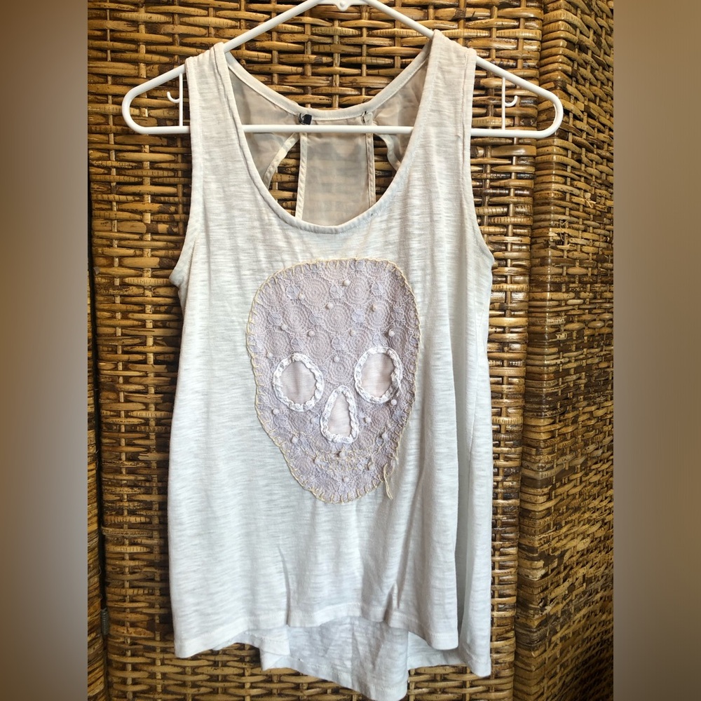 White Lace & Pearl Sugar Skull Cotton & Chiffon Tank